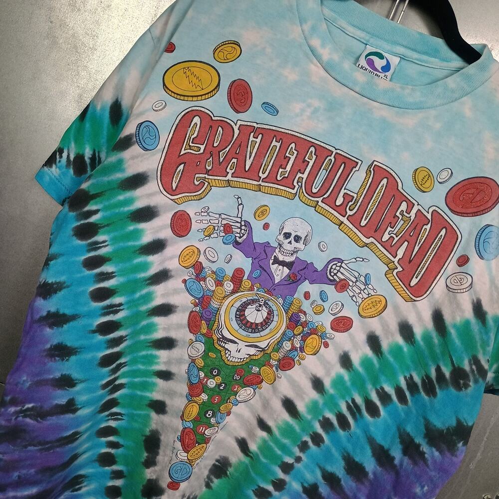 Grateful Dead Las Vegas Vintage 90s Roulette Liquid Blue Gamble Skull Shirt XL